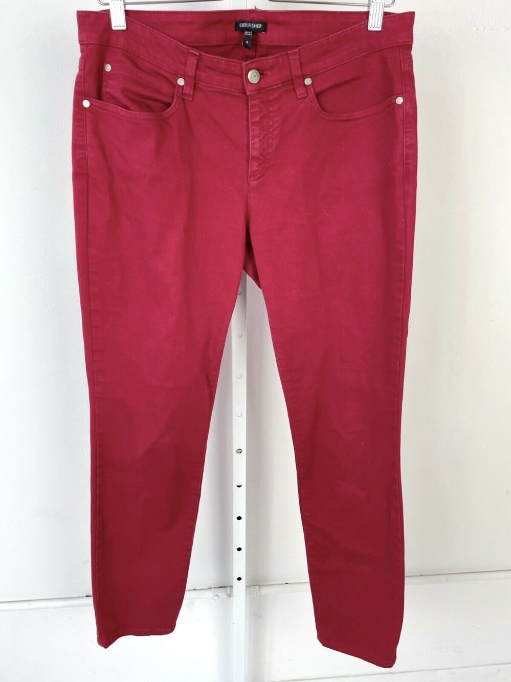 EILEEN FISHER 8 Slim Straight Ankle Jeans Organic Cotton Garment Dyed Denim Red